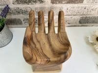 20cm Raised Hand Bowl Teak Wooden Fruit Nuts Jewellery Storage