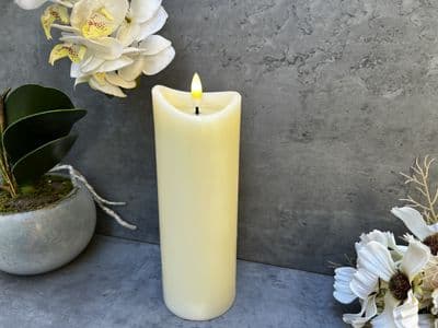 20cm Warm Cream Melted Effect LED Candle w/ Real Flame Effect Glow