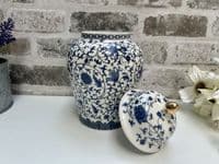 21cm Blue White Ceramic Ginger Jar w/ Lid Storage Ornament Vase Gift