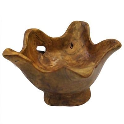 21cm Fingers Hand Carved Teak Root Wooden Bowl Fruits Nuts Pot Pourri Star Shape