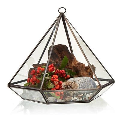 21cm Med Glass Terrarium Plant Holder Diamond Succulents Oddments Candle Display