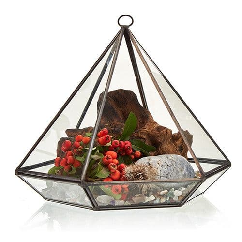 21cm Med Glass Terrarium Plant Holder Diamond Succulents Oddments Candle Display