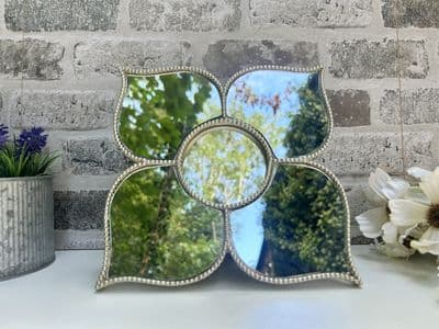 21cm Wall Freestanding Mirror Silver 5 Piece Flower Petal Design
