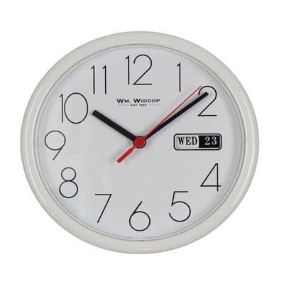 21cm White Wall Clock Displays Date & Day