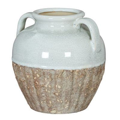 22cm White Crackled & Stone Effect Vase Porcelain Table Ornament Flower Pot