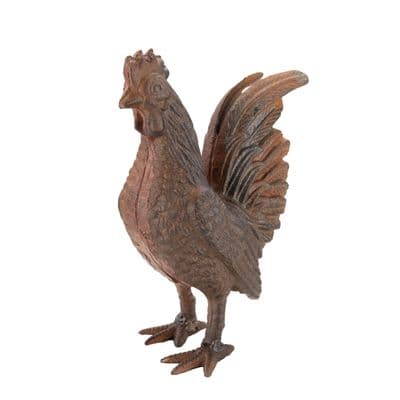 23cm Cast Iron Cockerel Garden Ornament - Heavy Distressed Brown - 2.7kg