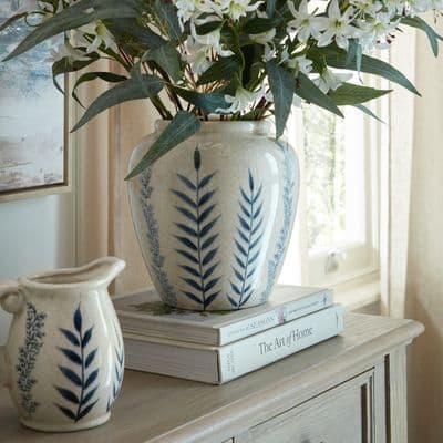23cm Flora Blue & Off White Vase Crackle Glazed Porcelain Flower Ornament Pot