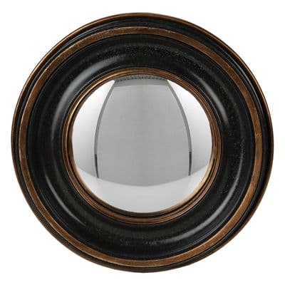 23cm Mottled Black & Gold Convex Wall Mirror - Porthole Bubble Design