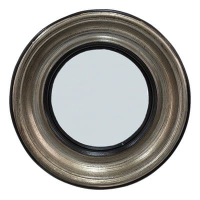 23cm Silver & Black Convex Port Hole Fisheye Wall Mirror - Distressed Finish