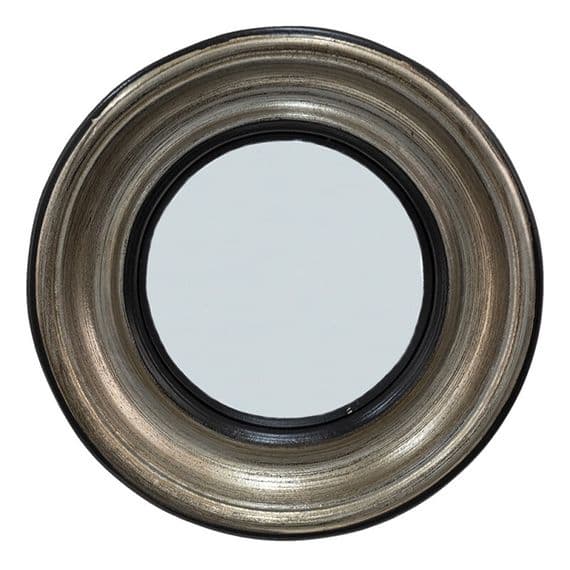 23cm Silver & Black Convex Port Hole Fisheye Wall Mirror - Distressed Finish