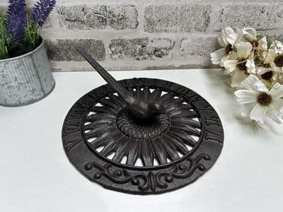 24cm Cast Iron Bird Sundial Sun Dial Brown Garden Ornament Accessory Gift
