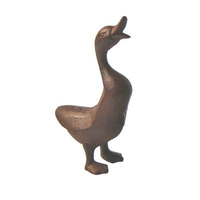 24cm Cast Iron Brown Quacking Duck Garden Home Ornament Figurine