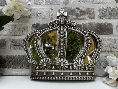 24cm Crown Wall / Freestanding Mirror Distressed Silver Ornament