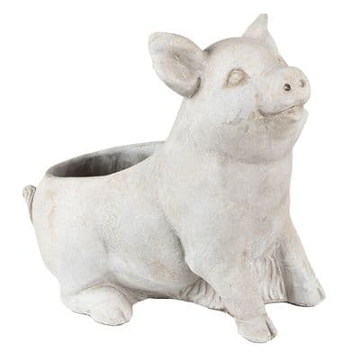 24cm Distressed Grey Pig Piglet Stone Planter Flower Holder Plant Pot  2.5kg