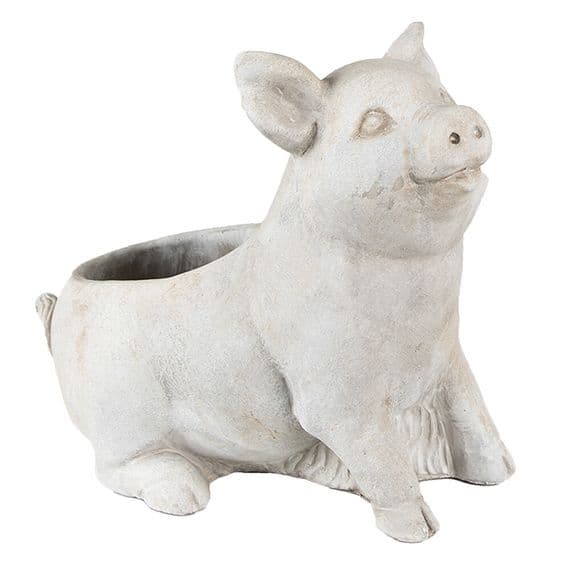 24cm Distressed Grey Pig Piglet Stone Planter Flower Holder Plant Pot  2.5kg