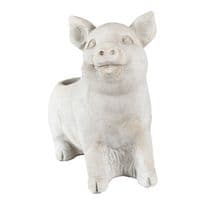 24cm Distressed Grey Pig Piglet Stone Planter Flower Holder Plant Pot  2.5kg