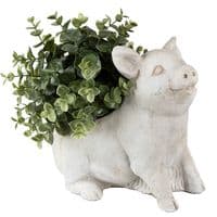 24cm Distressed Grey Pig Piglet Stone Planter Flower Holder Plant Pot  2.5kg