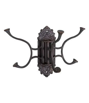 24cm French Shabby Chic Iron Coat Hook Rack Wall Mounted Rotating 3 Hooks Black