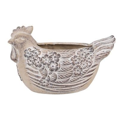25cm Cream Chicken Planter Plant Pot Flower Holder - Distressed Terracotta