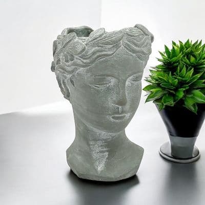 25cm French Grey Stone Flower Pot Vase Head Bust Flower Display - Heavy 3.5kg