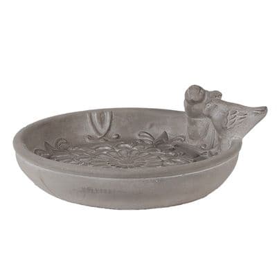 25cm Grey Stone Birdbath Bird Feeder Ornate Floral Design Garden Accessory