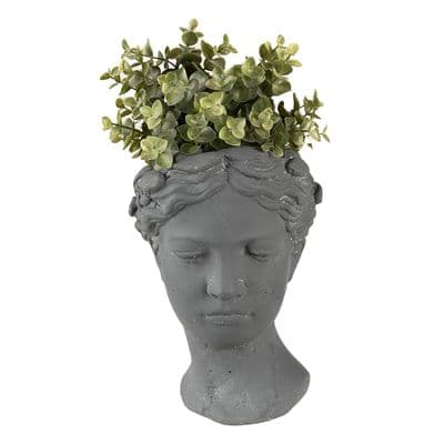 25cm Grey Stone Planter Roman Head - 3.5kg Heavy Plant Pot Flower Holder