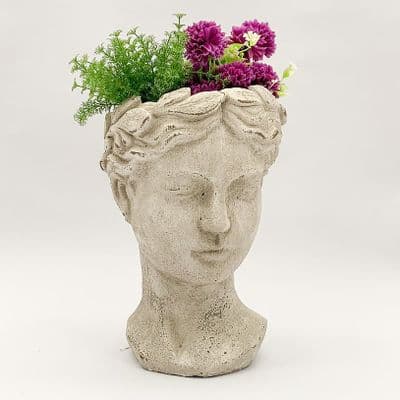 25cm Ivory Cream Stone Flower Pot Vase Head Bust Flower Display - Heavy 3.5kg