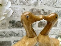 25cm Pair Cute Duck Lovers Heart Bamboo Wood Wooden Ornament Figurine