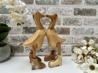 25cm Pair Cute Duck Lovers Heart Bamboo Wood Wooden Ornament Figurine