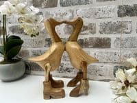 25cm Pair Cute Duck Lovers Heart Bamboo Wood Wooden Ornament Figurine