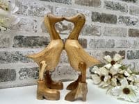 25cm Pair Cute Duck Lovers Heart Bamboo Wood Wooden Ornament Figurine