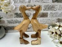 25cm Pair Cute Duck Lovers Heart Bamboo Wood Wooden Ornament Figurine