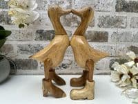 25cm Pair Cute Duck Lovers Heart Bamboo Wood Wooden Ornament Figurine