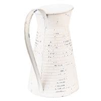 25cm Serving Water Jug Flower Vase Distressed White Metal Accessory