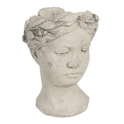 25cm Stone 4kg Heavy Flower Pot Planter- Ladies Head Bust Statue - Roman Style