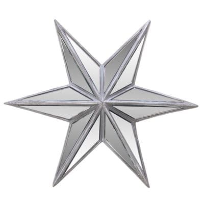 25cm Wall Mirror Art - Aged Silver Starburst 6 Star Etoile Plain Glass
