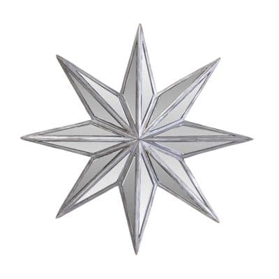 25cm Wall Mirror Art - Aged Silver Starburst 8 Star Etoile Plain Glass