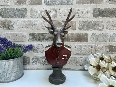 26cm Red Gentleman Suited Stag Deer Bust Ornament Figurine Regal Statue
