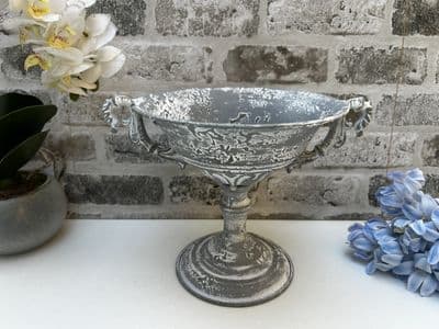 27cm Aged Grey Metal Planter Urn Plant Pot Ornament Gift
