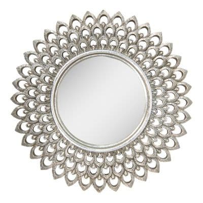 27cm Distressed Silver Starburst Wall Art Mirror w Lattice Detail