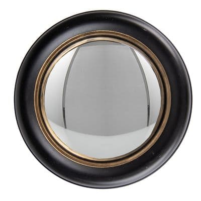 27cm Shabby Chic Black & Gold Wooden Wall Mirror  Convex Porthole Fisheye Design
