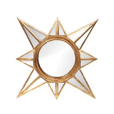 28.5cm Wall Mirror Art - Aged Gold Starburst 8 Star Etoile Plain Glass