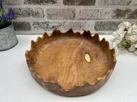 28cm Fruit Nuts Bowl Serving Dish Driftwood Wooden Teak Root Wavy Edge Design