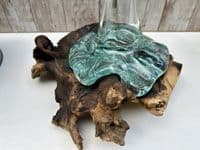 28cm Molten Glass Flower Stem Vase Wine Decanter on Wooden Teak Root Base