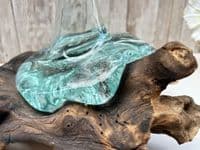 28cm Molten Glass Flower Stem Vase Wine Decanter on Wooden Teak Root Base