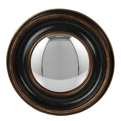 29cm Mottled Black & Gold Convex Wall Mirror - Porthole Bubble Design
