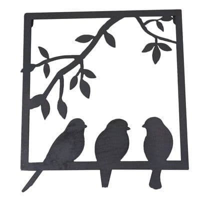 3 Birds Twittering Wall Art Ornament - Black Metal Silhoutte Decoration