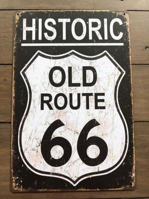 30 x 20cm Old Route 66 American Vintage Style Metal Sign Plaque
