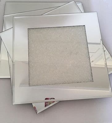 30 x 30cm Individual Glass Display Plate Place Mat Diamond White Crush Mirrored