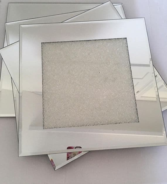 30 x 30cm Individual Glass Display Plate Place Mat Diamond White Crush Mirrored